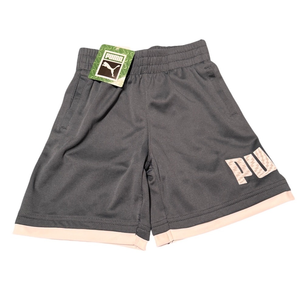 Puma Boys Athletic Shorts Grey‎ White Logo Mesh Performance Size 4 NWT
